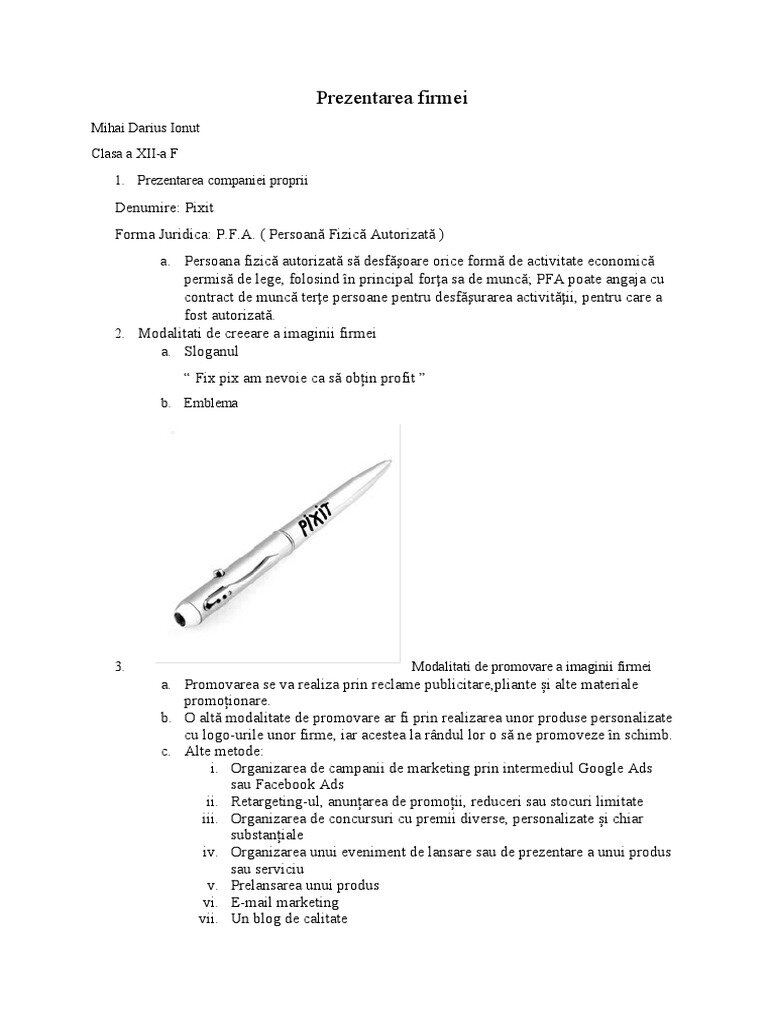 Prezentarea produsului
