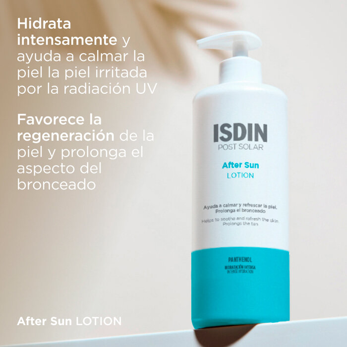 Produse recomandate (After Sun Lotion ISDIN, Crème Nacrée Aftersun Biotherm, Loțiune de corp Philosophy)